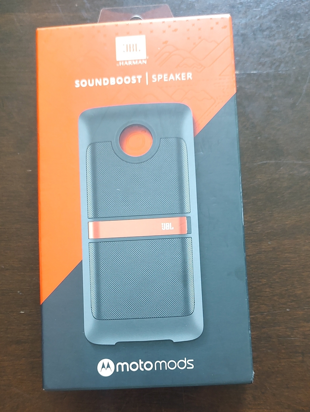 JBL SoundBoost Moto Mod Speaker - Black with Orange Accent